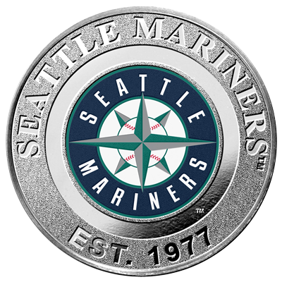 A picture of a 1 oz Seattle Mariners Silver Colorized Round